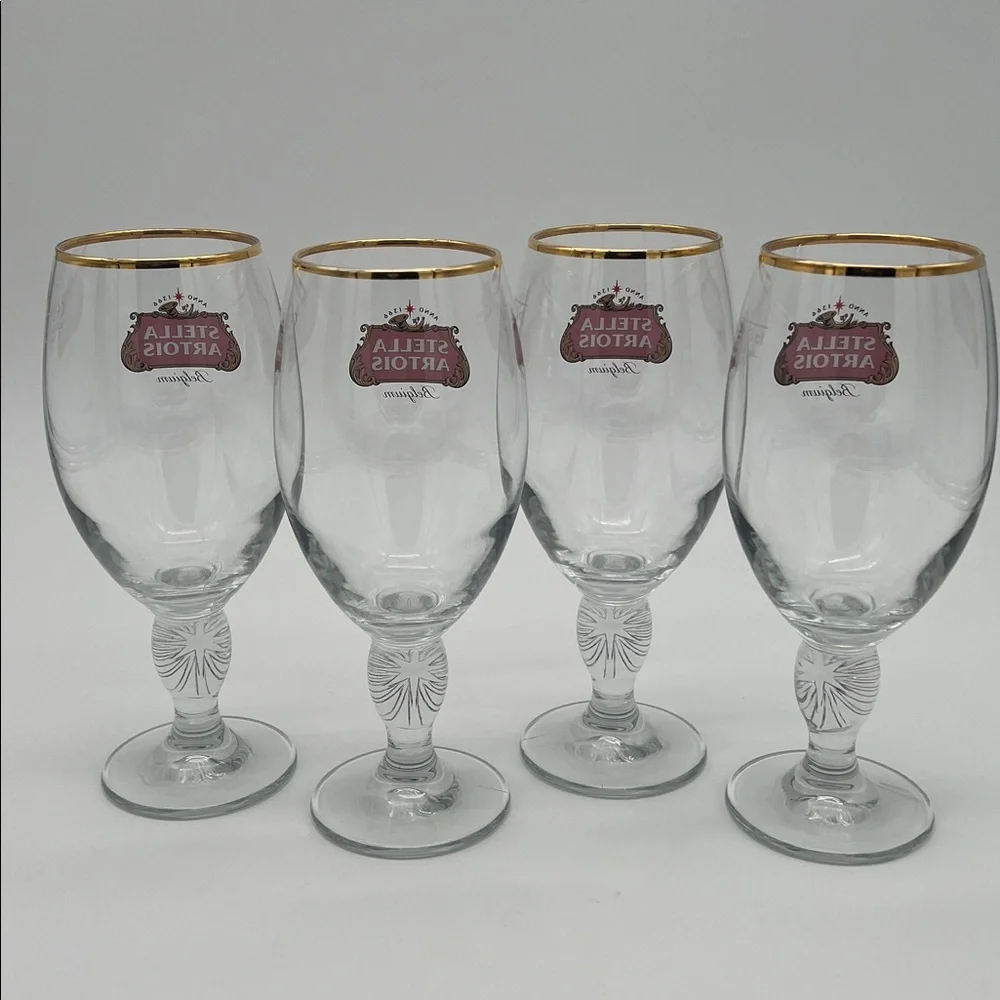 Stella Artois 33CL Gold Rimmed Beer Glasses Chalices Barware (Set of 4)
